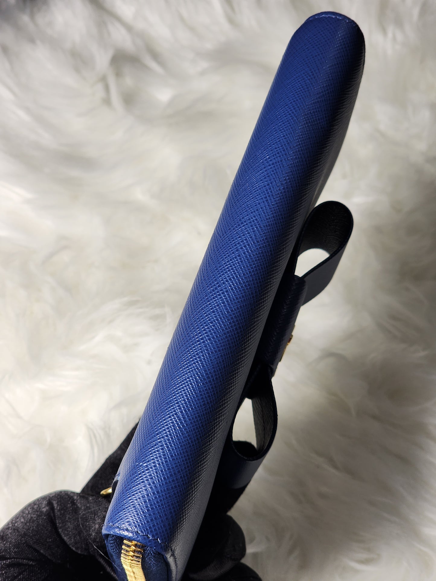 Prada Blue Saffiano Peonia Fiocco Bow Zip Around Wallet
