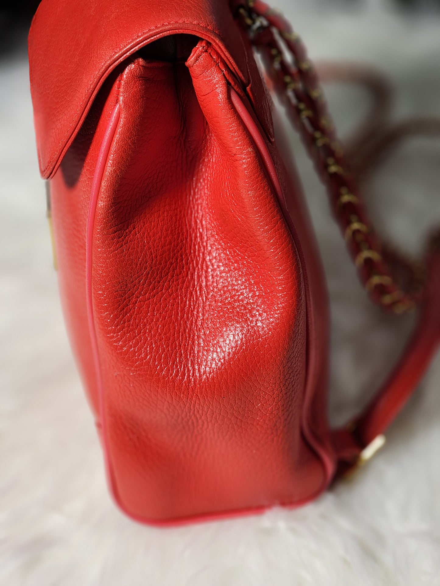 MCM Vintage Red Leather Braided Chain Small Backpack