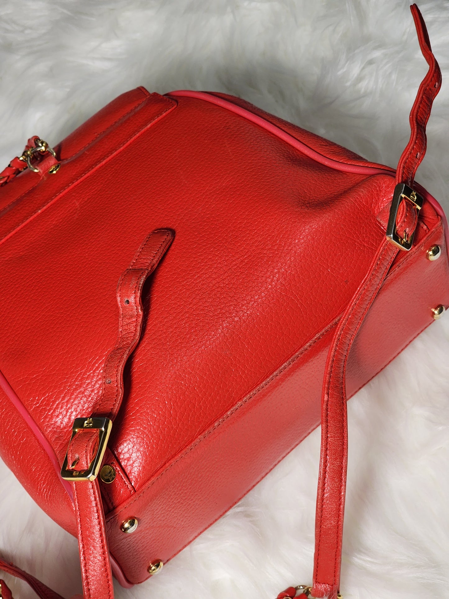 MCM Vintage Red Leather Braided Chain Small Backpack