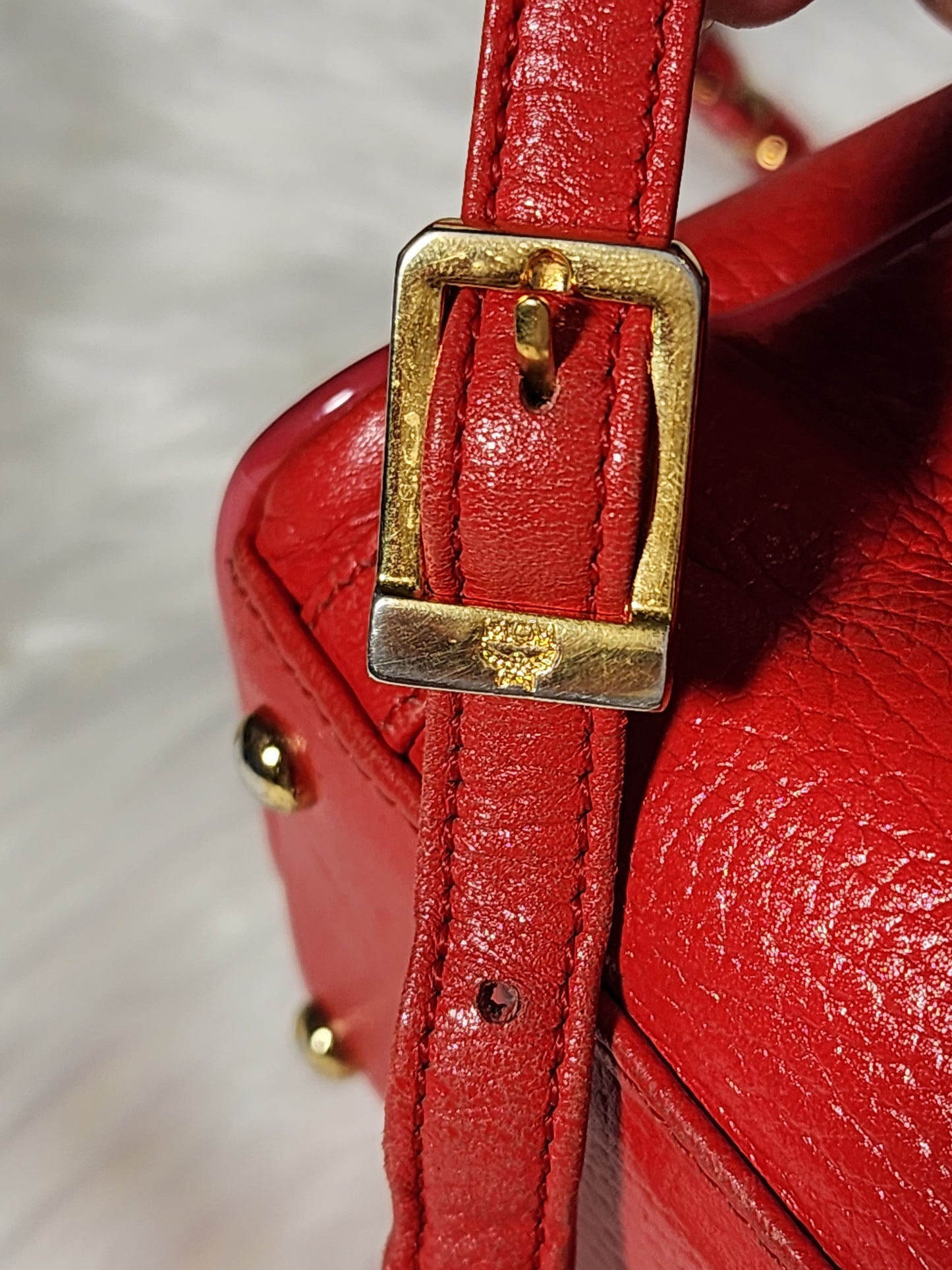 MCM Vintage Red Leather Braided Chain Small Backpack