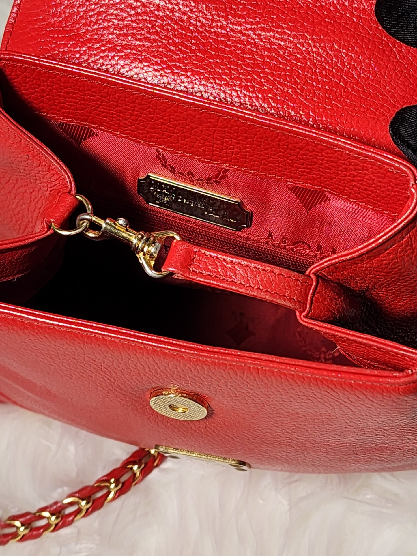 MCM Vintage Red Leather Braided Chain Small Backpack