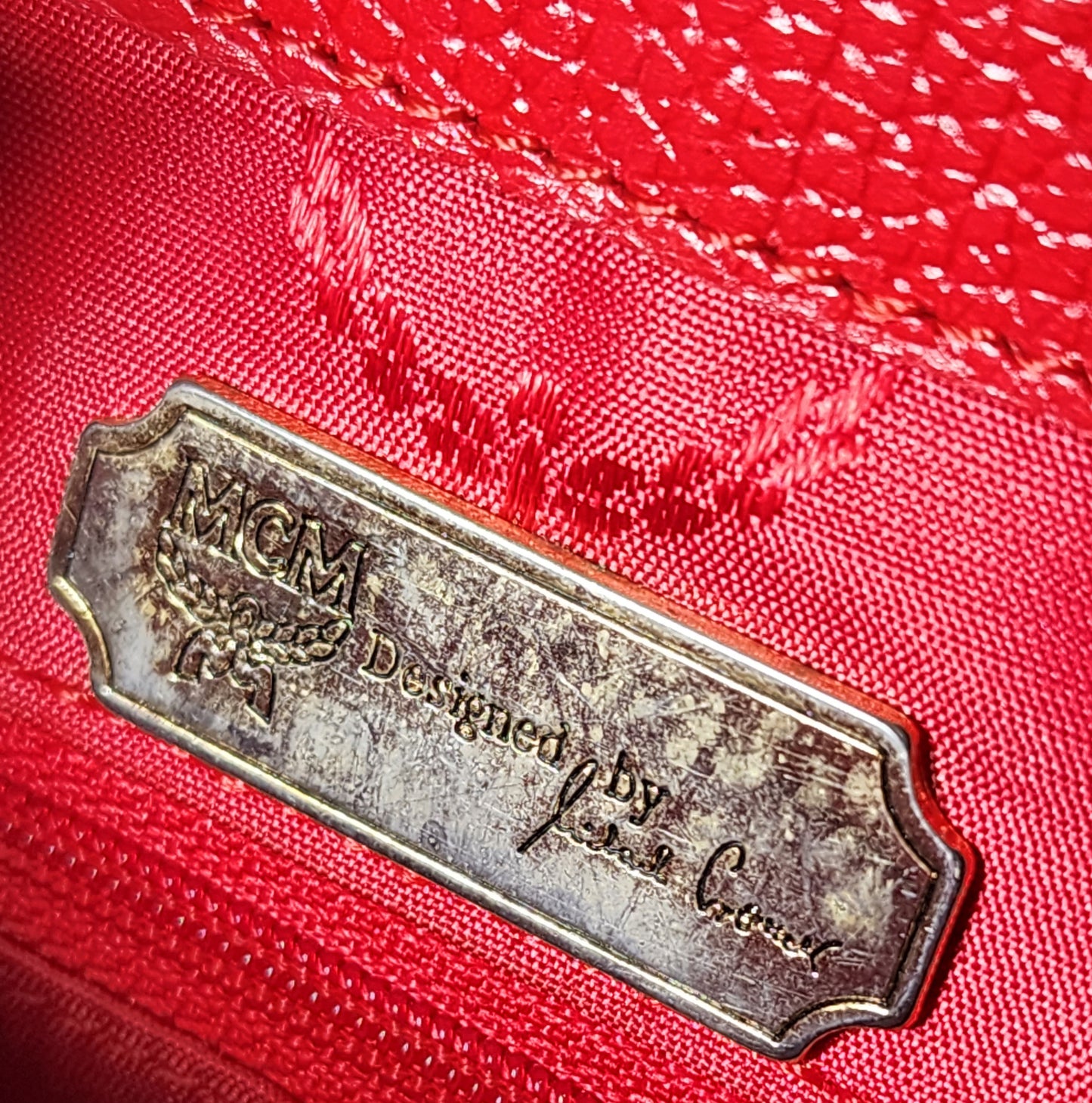 MCM Vintage Red Leather Braided Chain Small Backpack