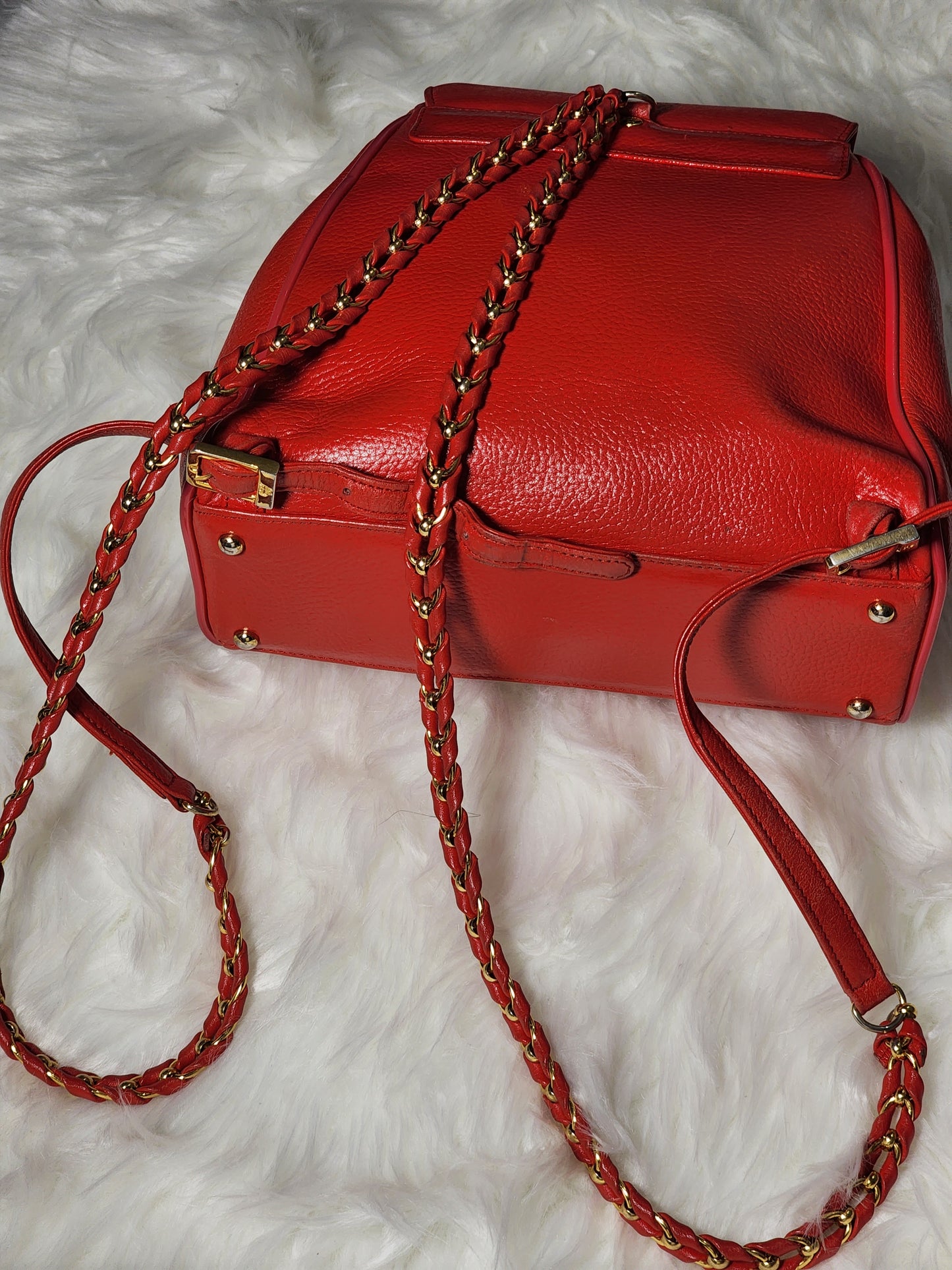 MCM Vintage Red Leather Braided Chain Small Backpack