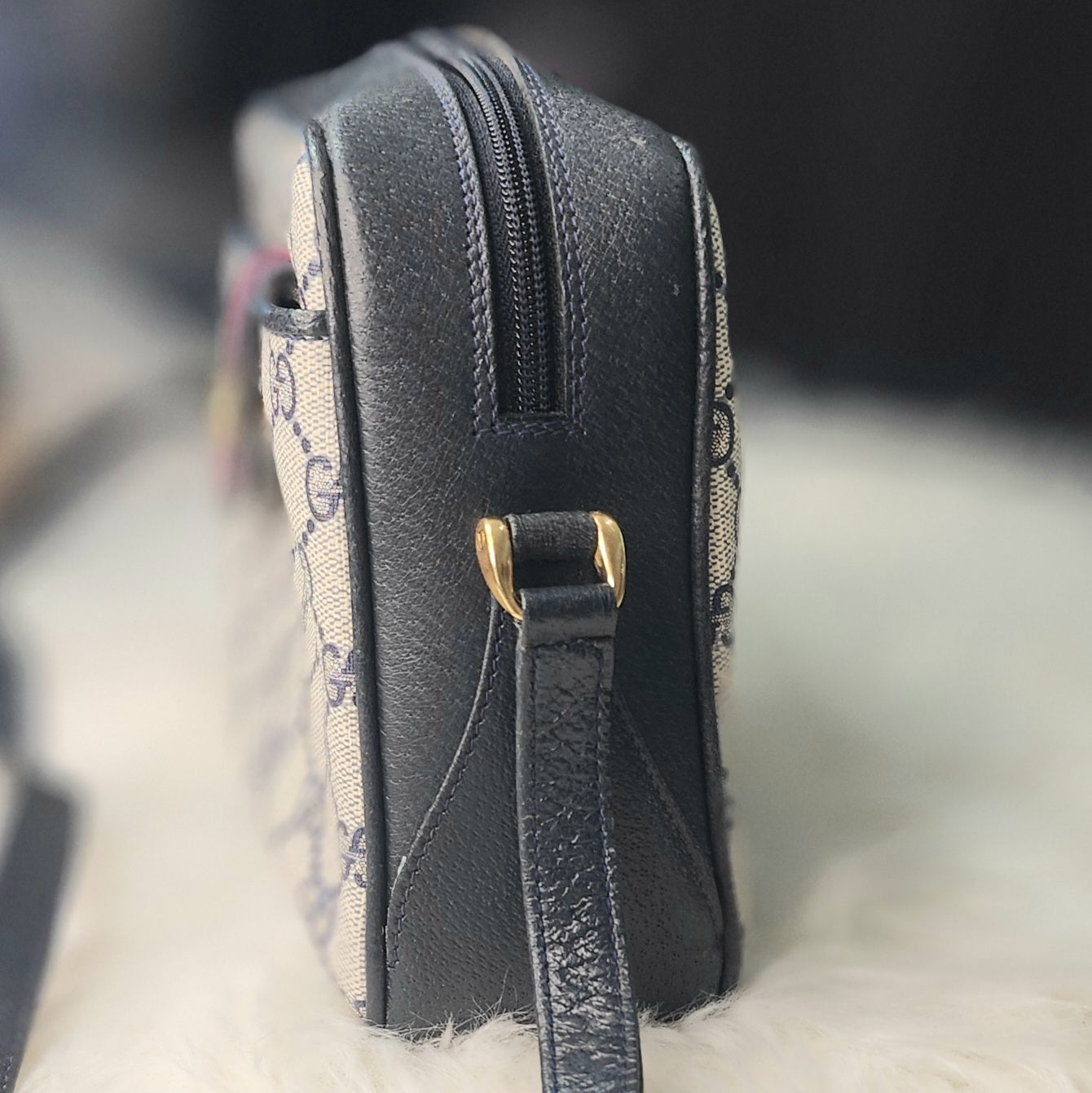 Gucci Navy Sherry Line Camera Sling Bag
