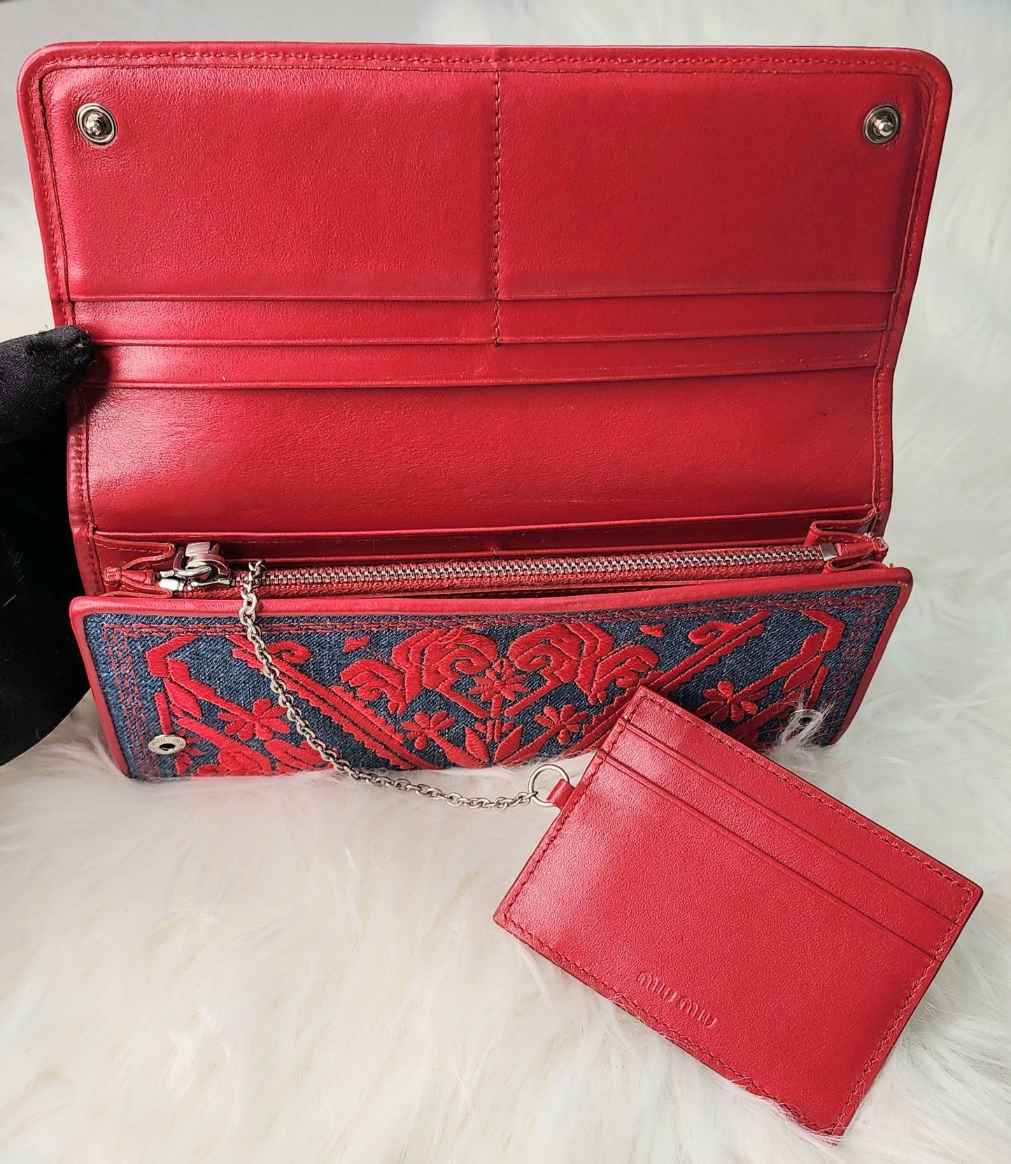 Miu Miu Denim Ricamo Wallet