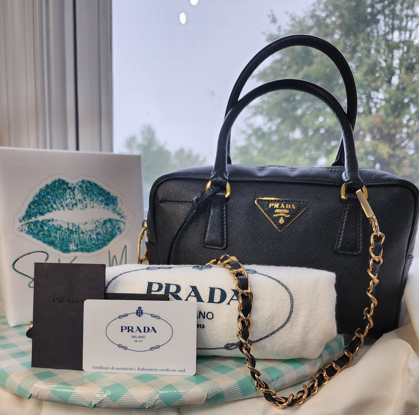 Prada Bauletto Saffiano Mini Black Leather Bag