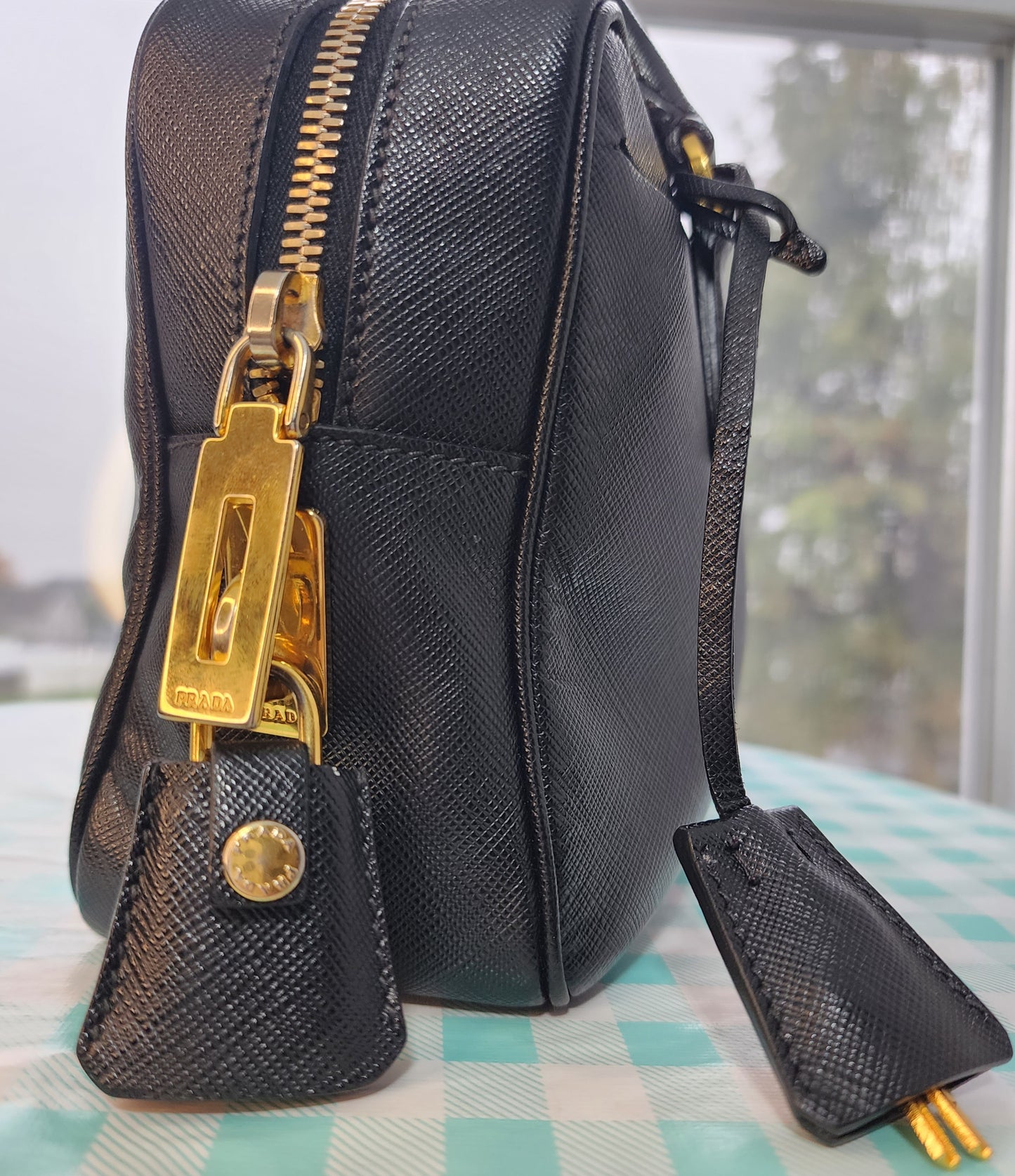 Prada Bauletto Saffiano Mini Black Leather Bag