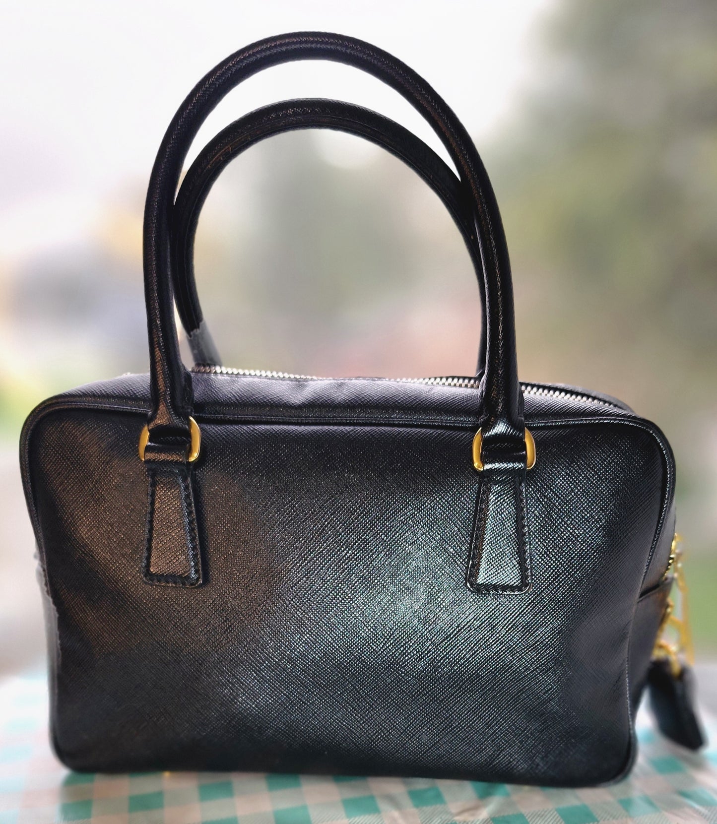 Prada Bauletto Saffiano Mini Black Leather Bag