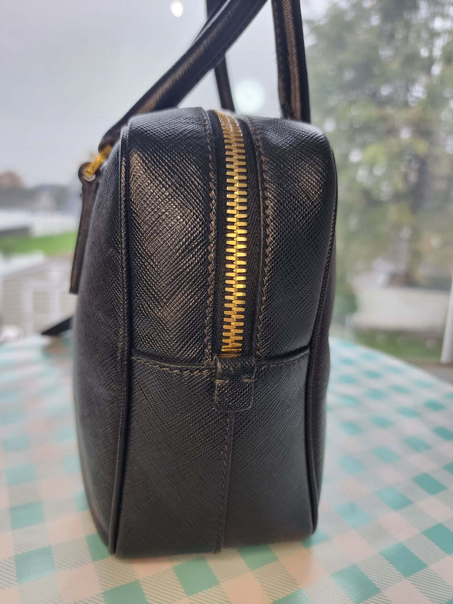 Prada Bauletto Saffiano Mini Black Leather Bag