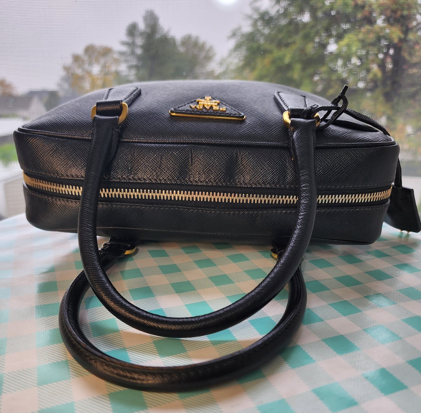 Prada Bauletto Saffiano Mini Black Leather Bag