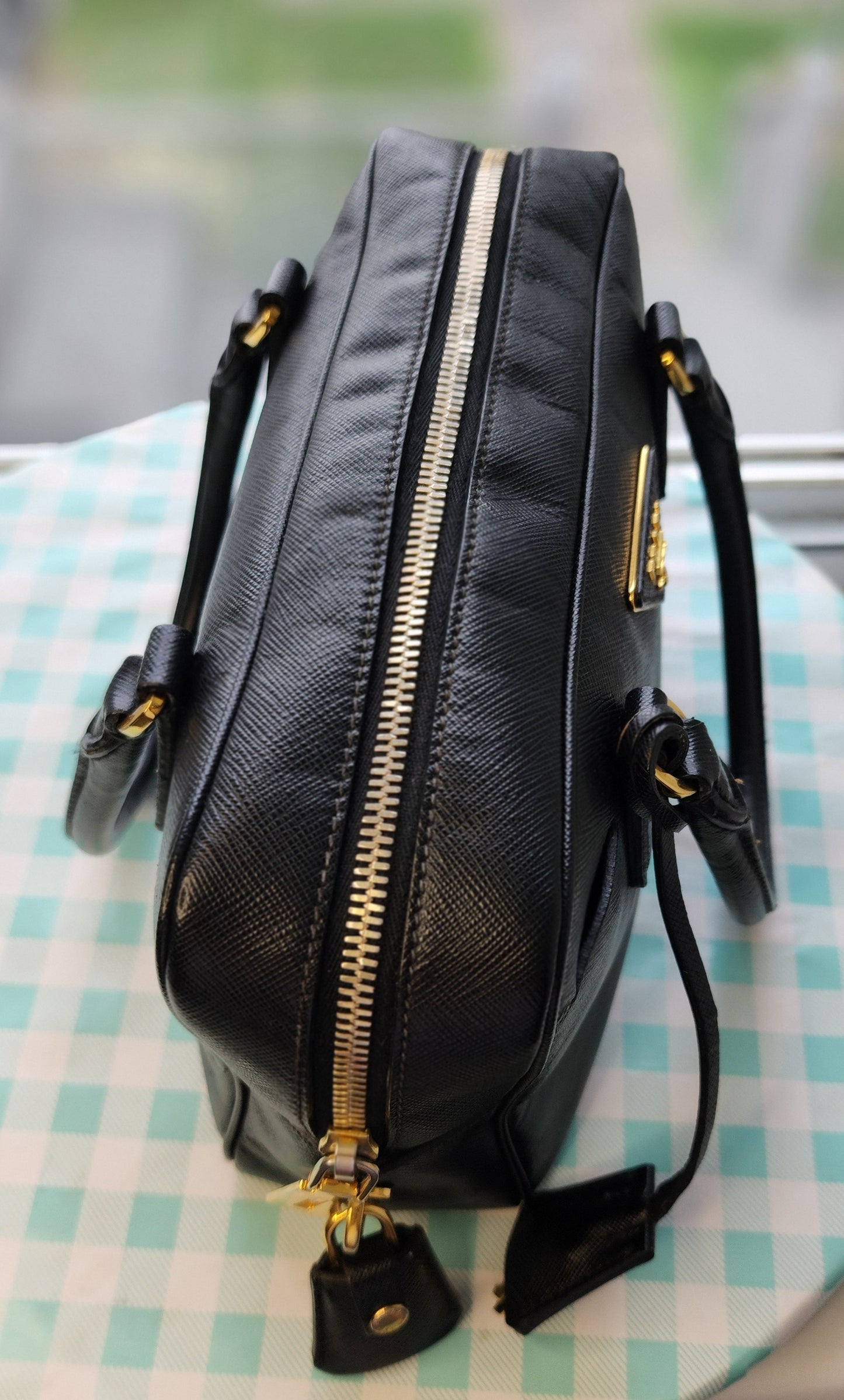 Prada Bauletto Saffiano Mini Black Leather Bag