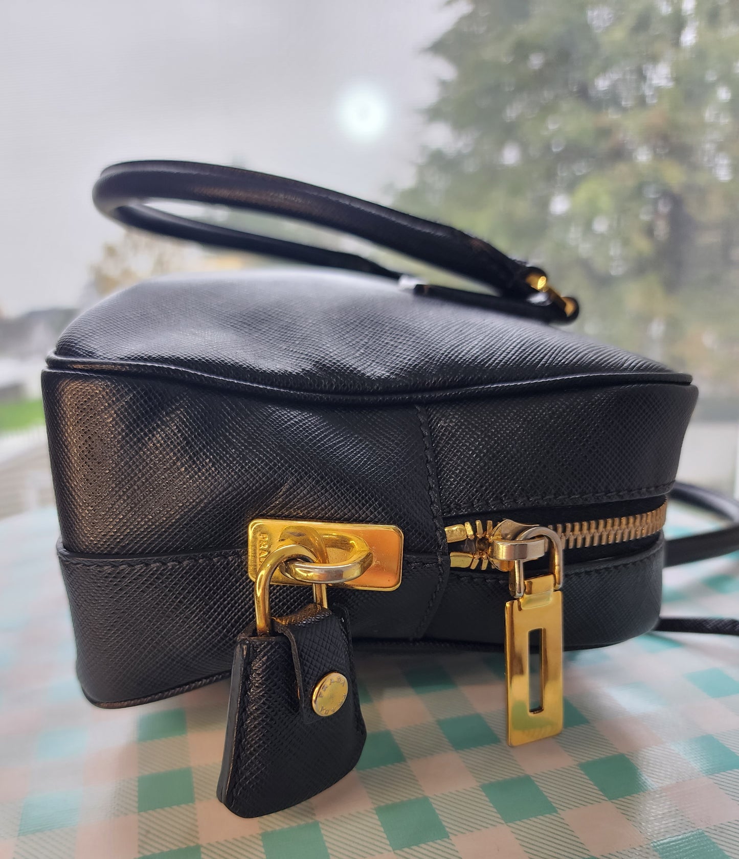 Prada Bauletto Saffiano Mini Black Leather Bag