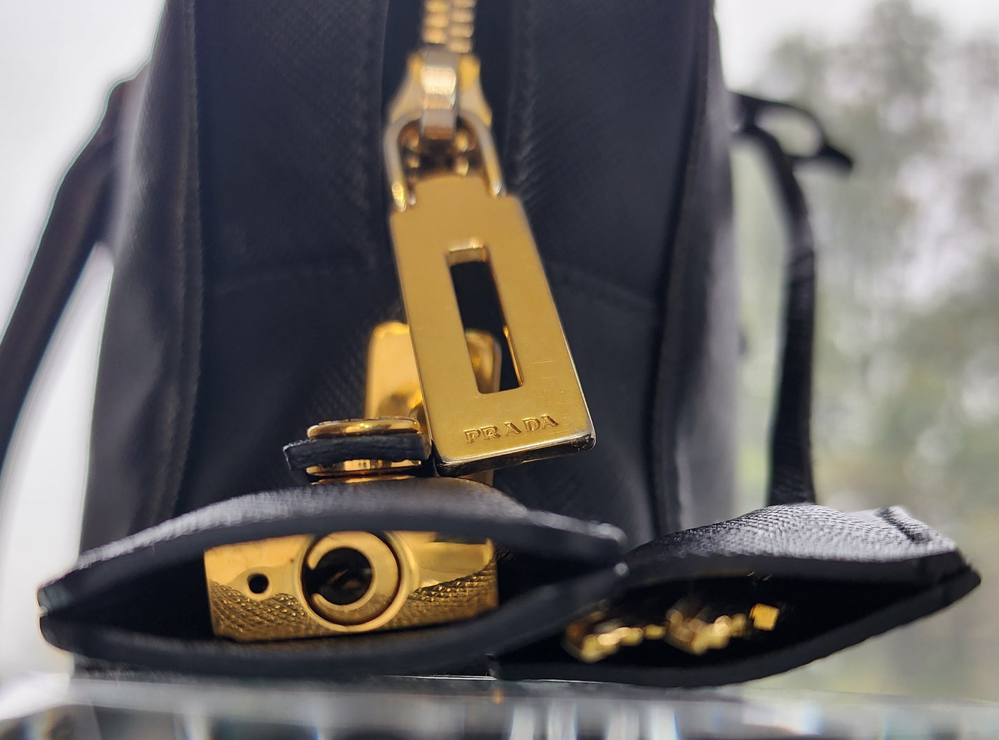 Prada Bauletto Saffiano Mini Black Leather Bag