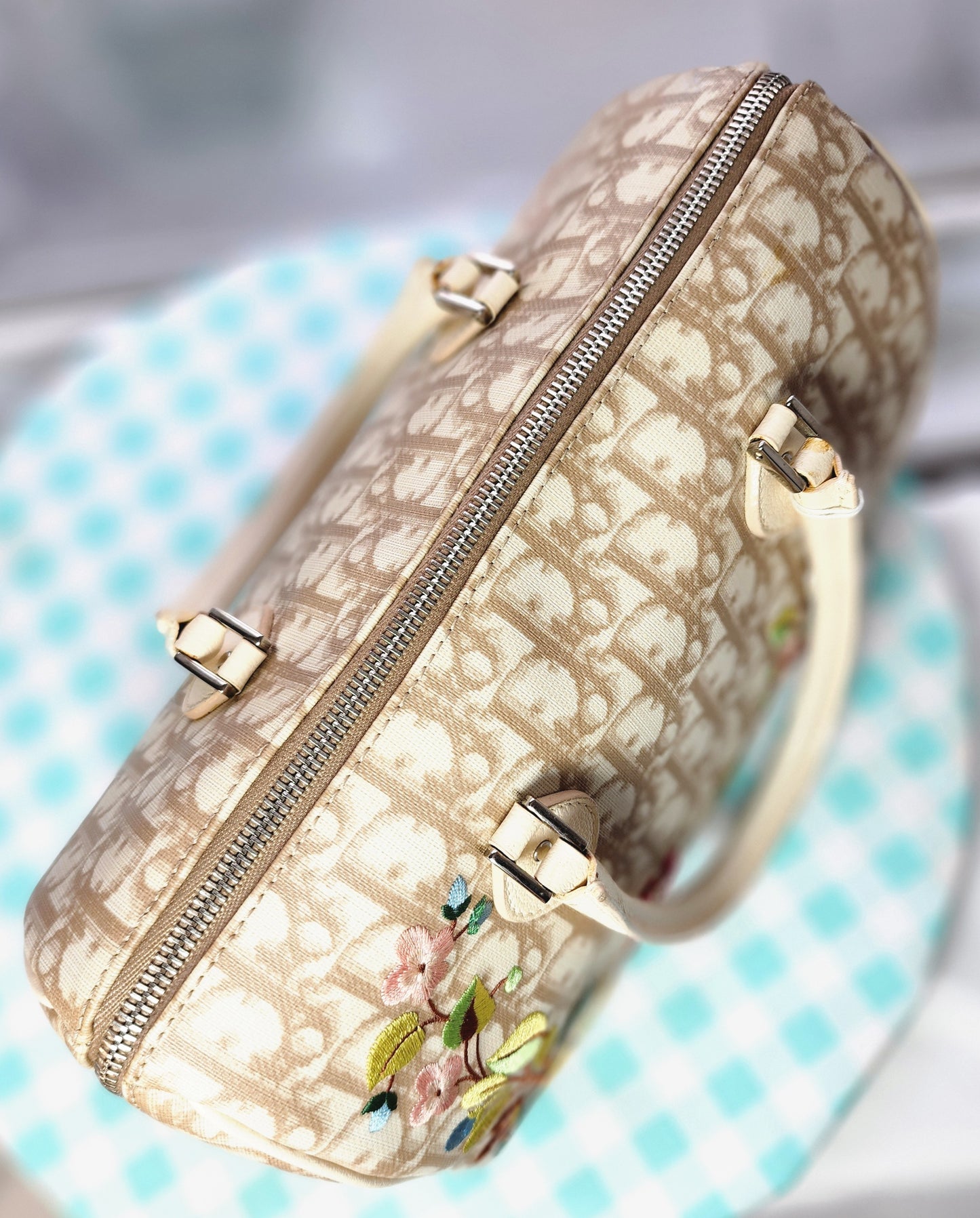 Christian Dior Beige Diorissimo Canvas Floral Embroidery