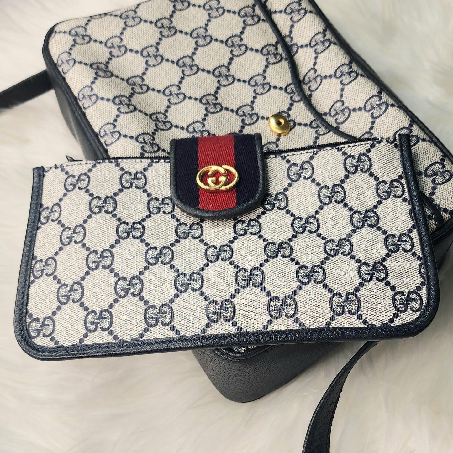 Gucci Navy Sherry Line Camera Sling Bag