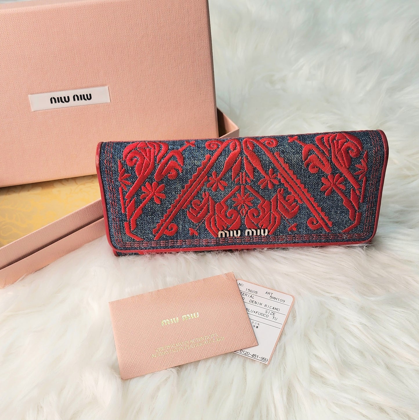 Miu Miu Denim Ricamo Wallet